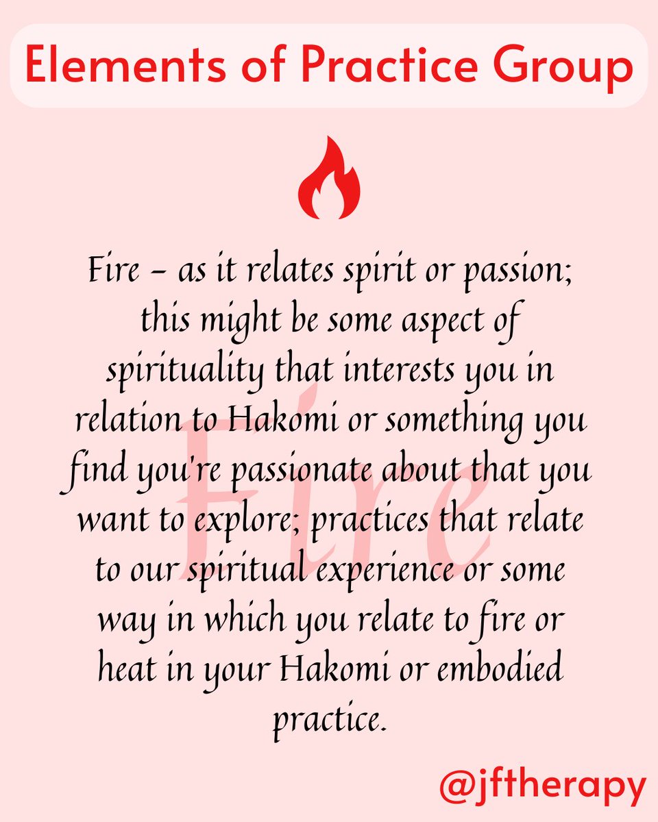 jftherapy's tweet image. More info about Elements of practice online group 🔥💧🍃💨practice in its broadest sense, exploring an element using #hakomi 🌎 jamiefearn.co.uk/training/ #experientiallearning #embodiment #bodymindconnection #TherapistsConnect #bodymind #mindfulness #therapistsofx #helpthehelpers