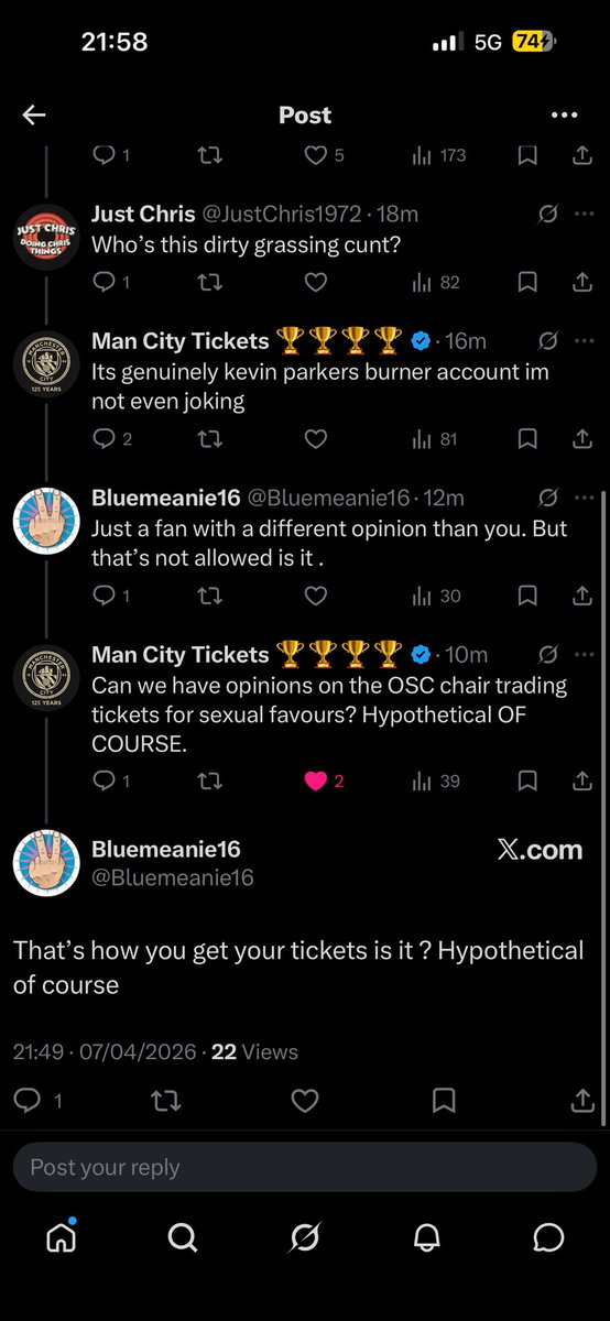 AvPro24's tweet photo. @Bluemeanie16 @KevinP184 Where’s the comments gone? 🫣 @Ticketmancity - think you may be right about the burner account…. https://t.co/T9nlHu8vvc