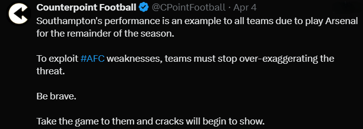 Sporting CP 0-1 Arsenal. 

Sporting failed to adopt the approach that proved effective for Southampton vs Arsenal. 

They have themselves to blame.

#SCPARS #UCL