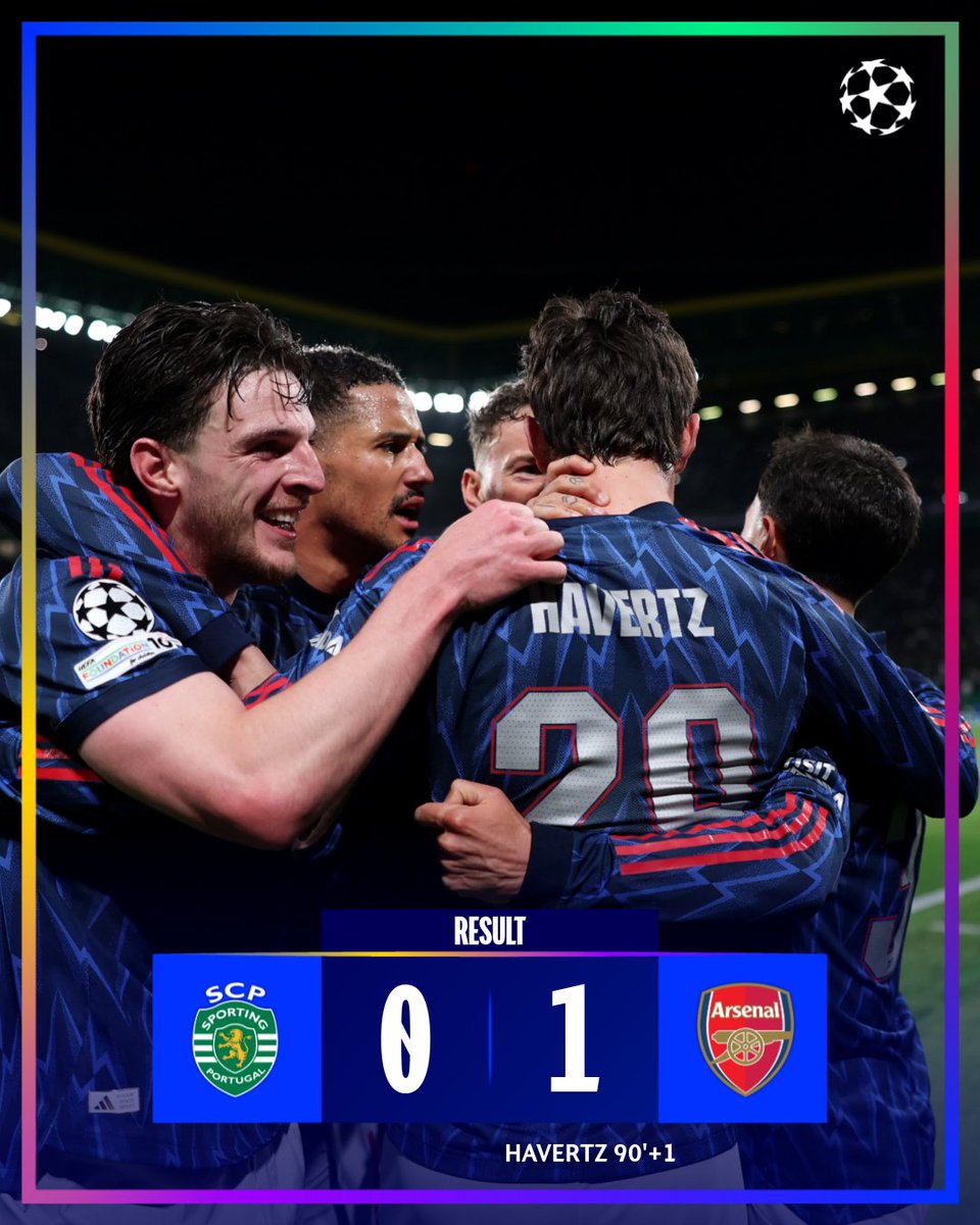 AIS_BDG's tweet photo. FT: Sporting CP 0-1 Arsenal

Bermain sabar dan disiplin, berhasil mencuri gol di menit akhir lewat Kai Havertz. Kemenangan penting untuk bekal leg kedua. #UCL

📷 Champions League https://t.co/elGRDCEN8j