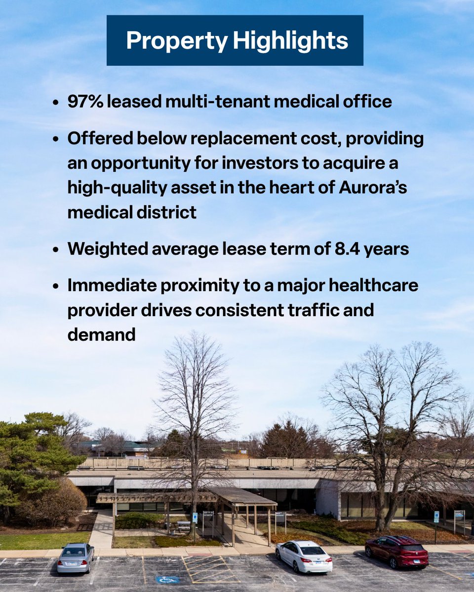 QuantumChicago's tweet photo. JUST LISTED: Positioned in a prime medical corridor of Aurora, IL, this multi-tenant medical asset is anchored by Aurora Eye Clinic, who just executed a new 12-year lease and expanded its footprint by 85%.

Contact our team today for the full offering memorandum.

#QREAdvisors https://t.co/c5WZjuriIZ