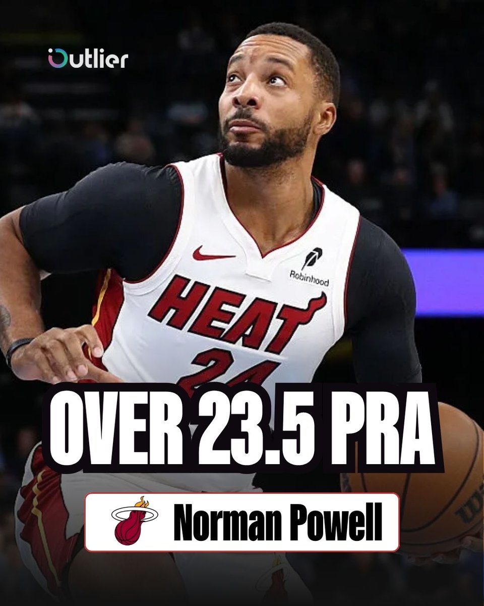 OutlierDotBet's tweet photo. Norman Powell has played Toronto twice this season, and has gone over 23.5 PTS+REB+AST both times

In his last 5 he's averaging
-14+ Shot Attempts (6+ 3-Pointers)
-8+ Rebound Chances
-5+ Potential Assists

Like this post if you think he'll go over 23.5 PTS+REB+AST today 👍 https://t.co/7fHeie4StC