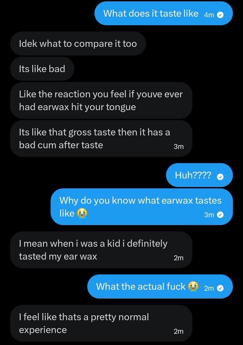 goonbot8181's tweet photo. Asked a whiteboi what his own cum tasted like and he compared it to earwax 😭 do all whitebois eat earwax? 😭😭 https://t.co/gXc9PNcDOr
