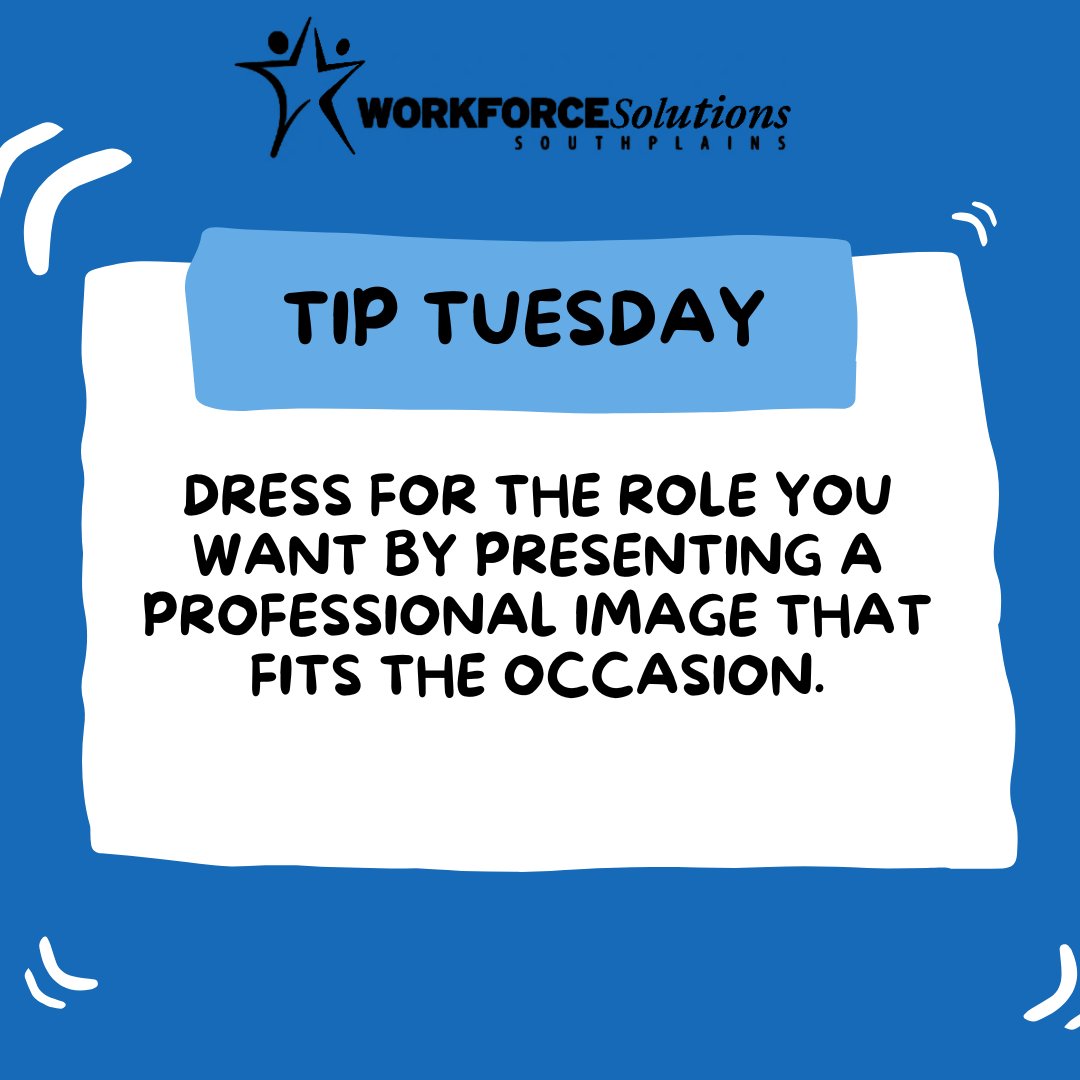 WorkforceSP's tweet photo. We are excited to announce a new series we are launching, Tip Tuesday! Our goal is to give quick workforce advice all the way from preparing to get a job to keeping that job! This week, our tip focuses on the importance of a professional image. https://t.co/MWsMNOGAmH