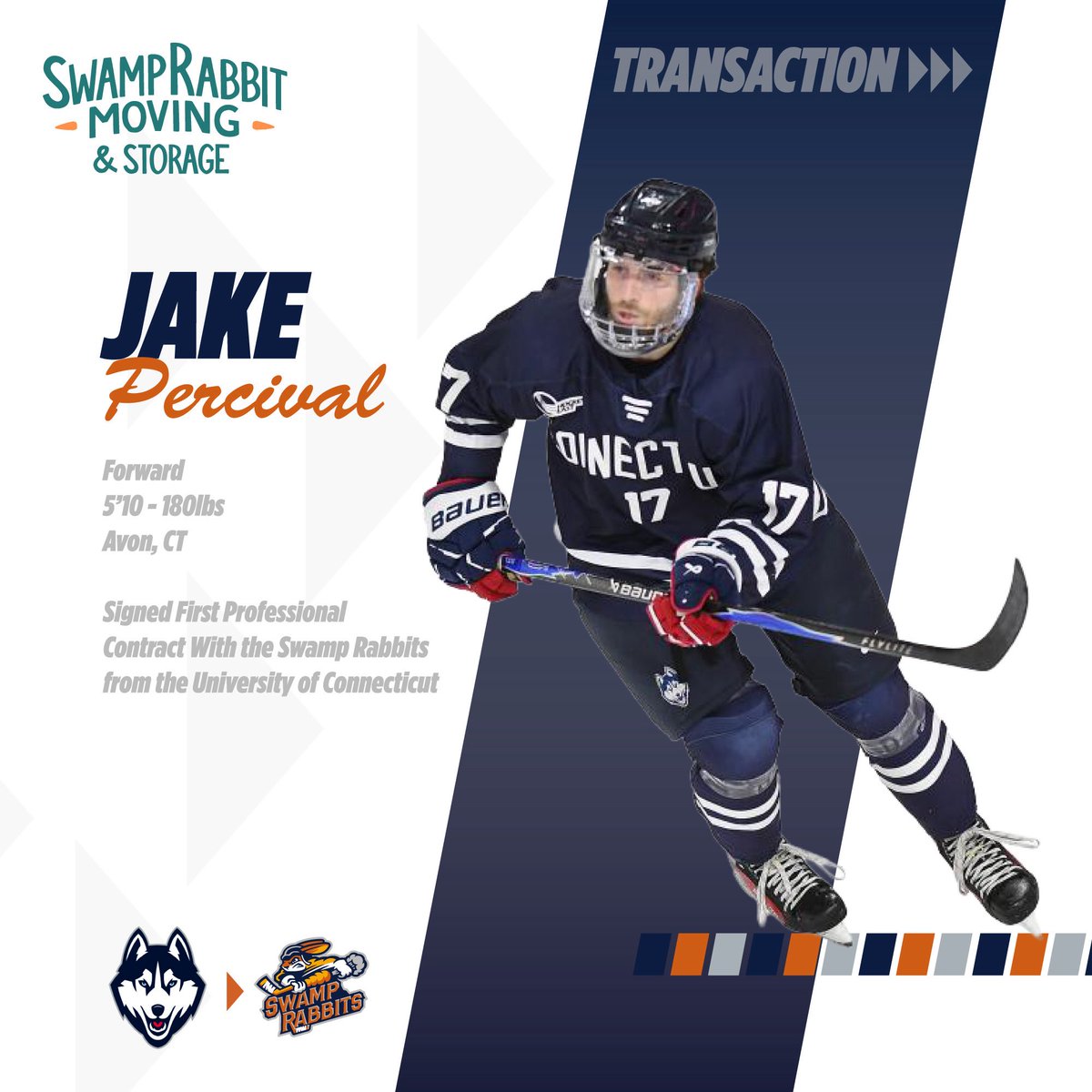 SwampRabbits's tweet photo. Our busy week of four games kicks off with a Swamp Rabbit Moving Transaction. Welcome Jake Percival to the pro ranks!

Percival comes to the Swamp Rabbits from UConn, where he led the Huskies to back-to-back NCAA Tournament appearances.

https://t.co/cpKyWGRwFq https://t.co/0baO63HK7q