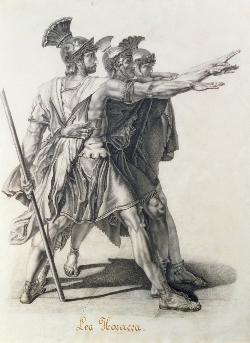 CCrowley100's tweet image. The aforementioned Oath of the Horatii is a painting by Jacques-Louis David, completed in 1784, and it stands as one of the central works of French Neoclassicism.

The scene is drawn from early Roman legend, set against the war between Rome and Alba Longa. The Horatii brothers