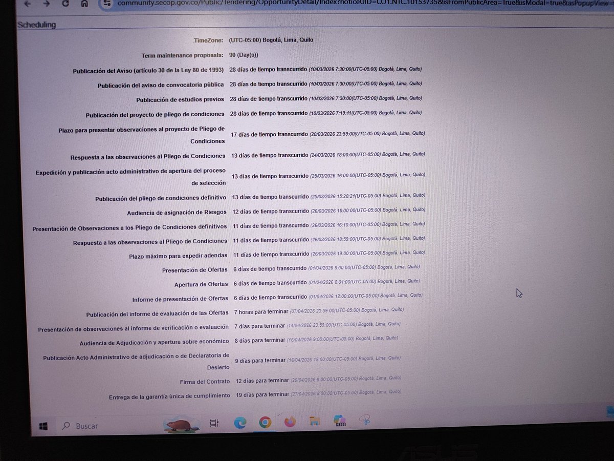 Este cronograma corresponde al proceso SI-SI-LP-001-2026 d <a href="/infra_bga/">Secretaría de Infraestructura</a> de <a href="/AlcaldiaBGA/">Alcaldía de Bucaramanga</a> xa mantenimiento de la mallas vial de Vga x $18.573 mill. No obstante q hace 6 días se cerró el proceso y a la media noche d hoy deben publicar el informe d evaluación, omitieron publicar..Sigue