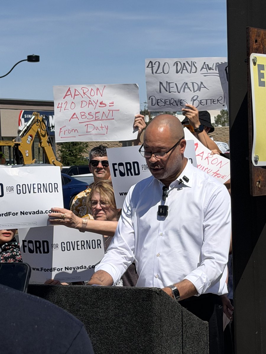 schaykg's tweet photo. Don’t blink, you might miss him. @GavinNewsom’s puppet, @AaronDFordNV, is actually in Nevada today!

Our long-distance Attorney General would rather be California’s yes man than Nevada’s top cop.

Newsflash: Nevadans don’t want to turn Nevada into California.

Let’s keep @JoeLombardoNV in office for 4 more years and keep Gavin Newsom out of Nevada politics.