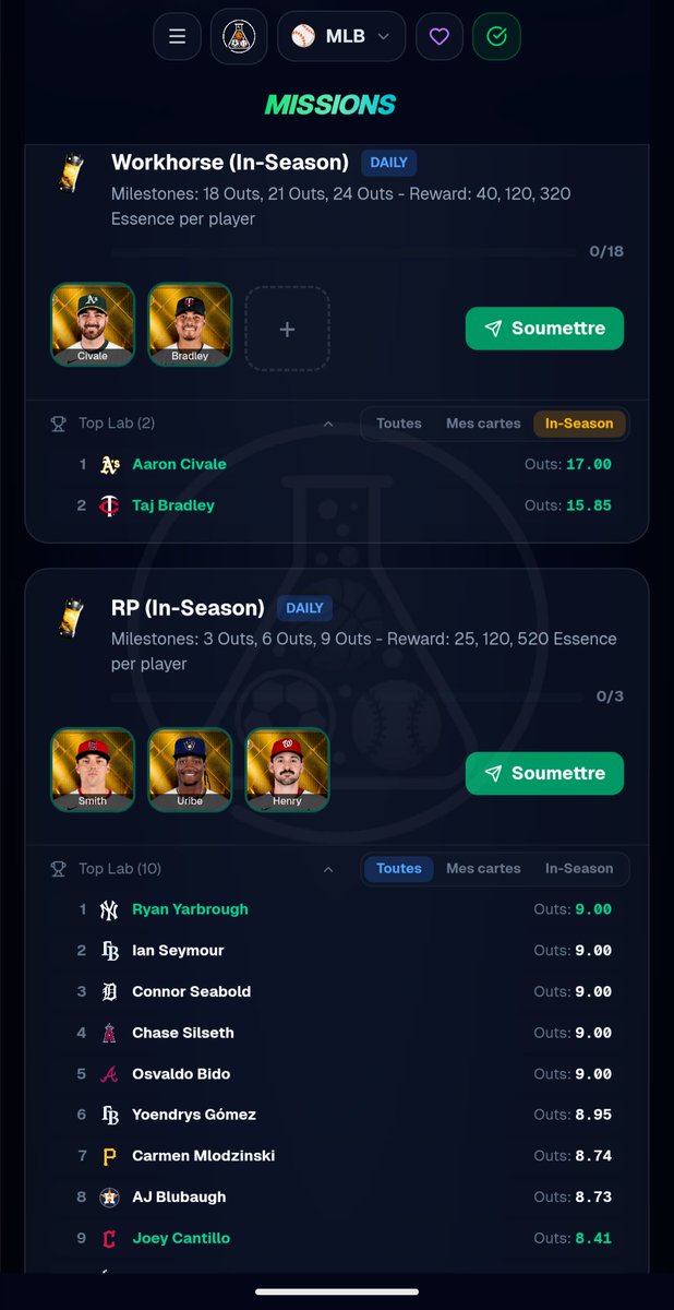 SorareLab's tweet photo. New "Missions" screen is live! π―
What info is a "must-have" for you on this screen?
βLet us know below! π @SorareUS
β#SorareMLB #SorareLab https://t.co/FZyf3hvmie