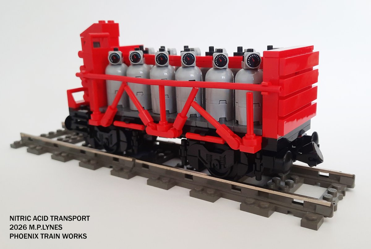 PlayingwithEcho's tweet photo. Finally built a vintage Nitric Acid Transport wagon in #lego. #phoenixtrainworks #moc #afol #science #stem #engineering #trains #lgauge https://t.co/wF1f0VblJL