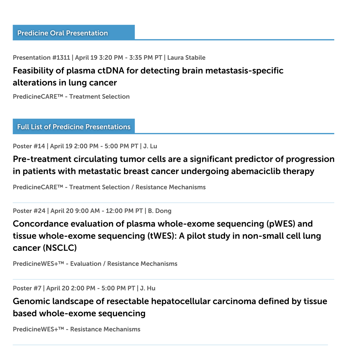 predicine's tweet photo. At AACR 2026, Predicine liquid biopsy technology will be featured in 13 presentations - including 1 oral presentation &amp; 12 posters focusing on targeted therapy, ADCs, synthetic lethality, &amp; immunotherapy.

Booth#2045
Onsite: https://t.co/74LCMyvRqy
Online: https://t.co/0HhLBDAsiF https://t.co/YBgwLhIyj5