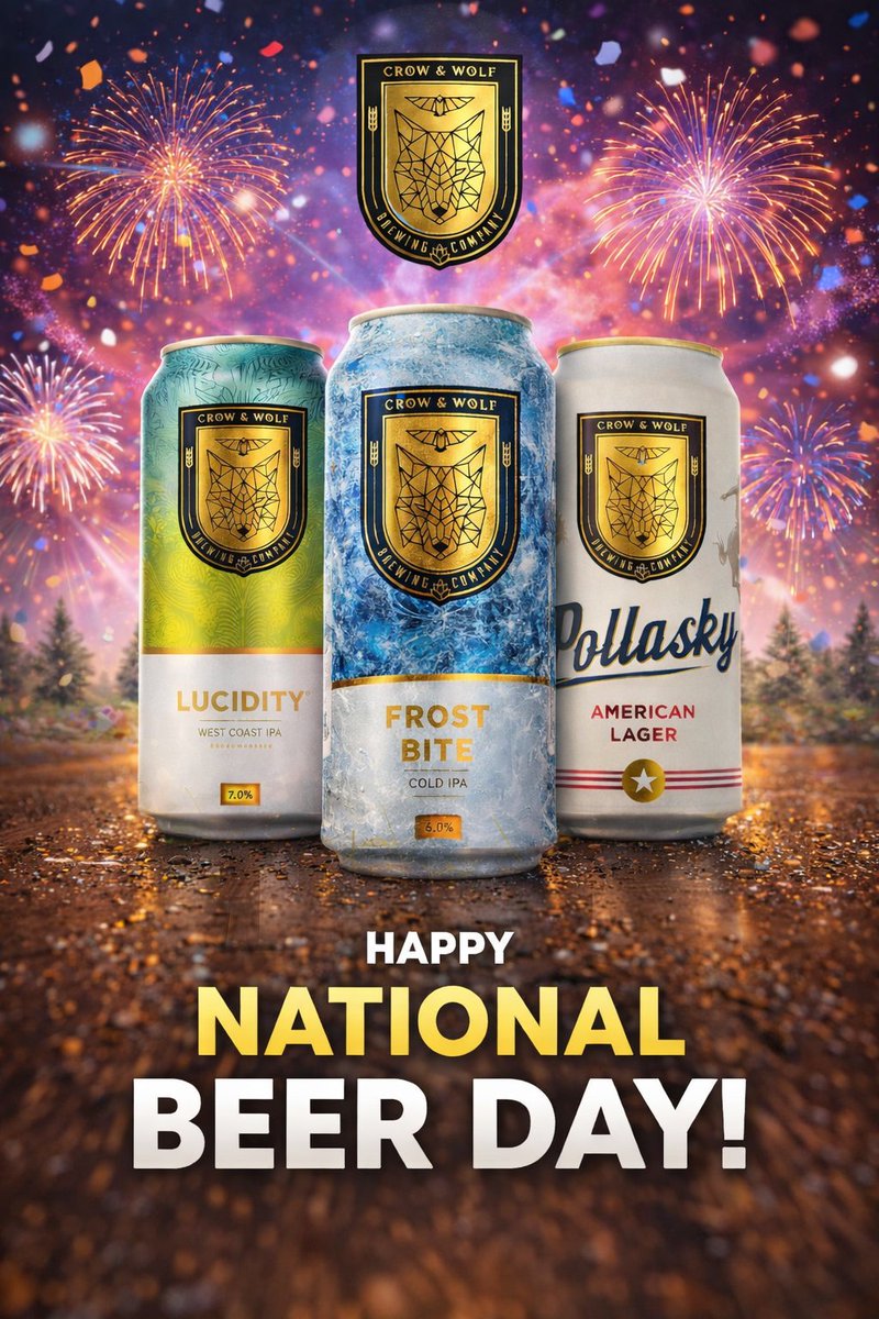 CAWBrewingCo's tweet photo. Today’s forecast: 100% chance of beer 🍺

Happy National Beer Day from all of us at Crow &amp; Wolf.
Tag your drinking crew and tell us your go-to pour 👇

#BeerDay #CraftBeerLovers #CrowAndWolf https://t.co/sTbKppq61h