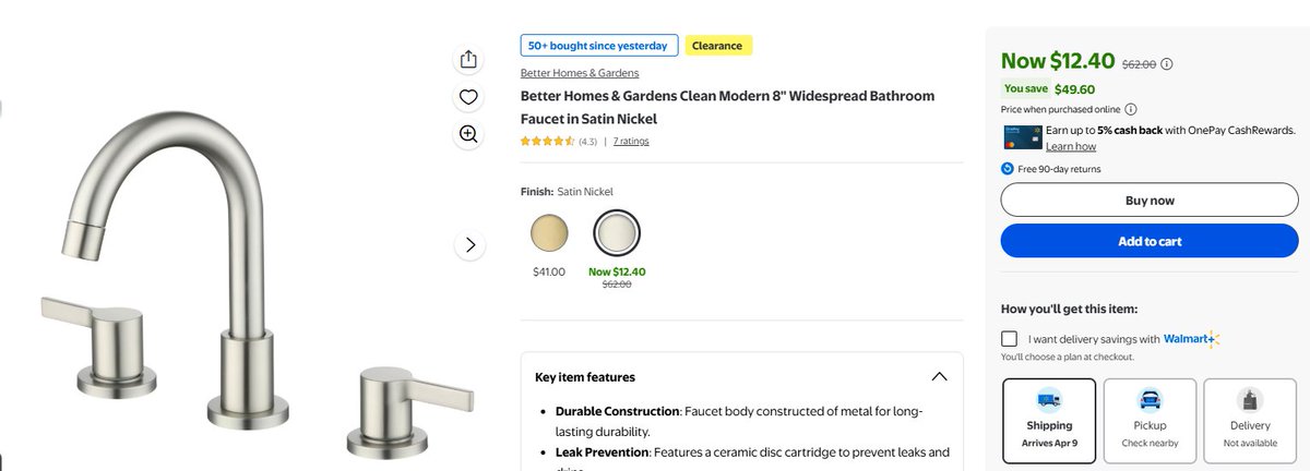 glitchaddicts's tweet image. FAUCET FOR JUST $12 ON WALMART

Originally listed at $62

Low stock will sell out

howl.link/48cg7ztguzlhe #ad