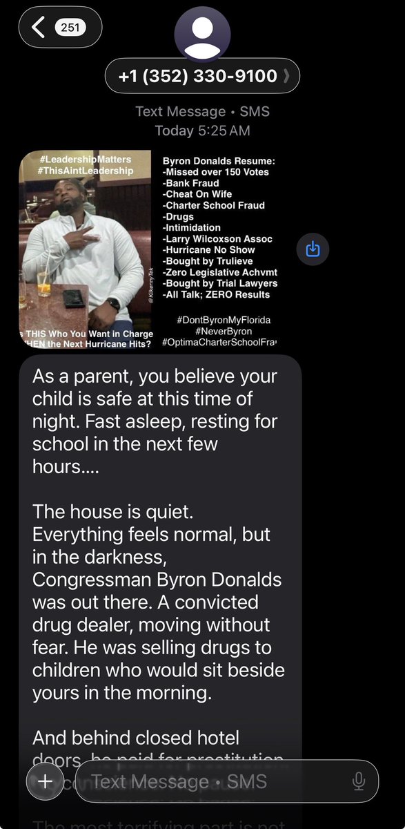 johncardillo's tweet image. Was texted this at 5:25 AM this morning.

PACs and others around Florida are catching onto the real Byron Donalds, and they want no part of him as governor.