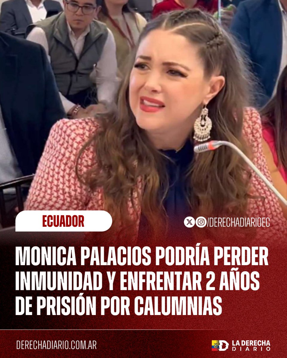 🚨🇪🇨 | SE VIENE: El juez Felipe Córdova solicitó levantar la inmunidad de la desagradable asambleísta correísta Mónica Palacios por presunto delito de calumnias. Si la Asamblea aprueba, Palacios arriesga hasta 2 años de prisión más posible indemnización.