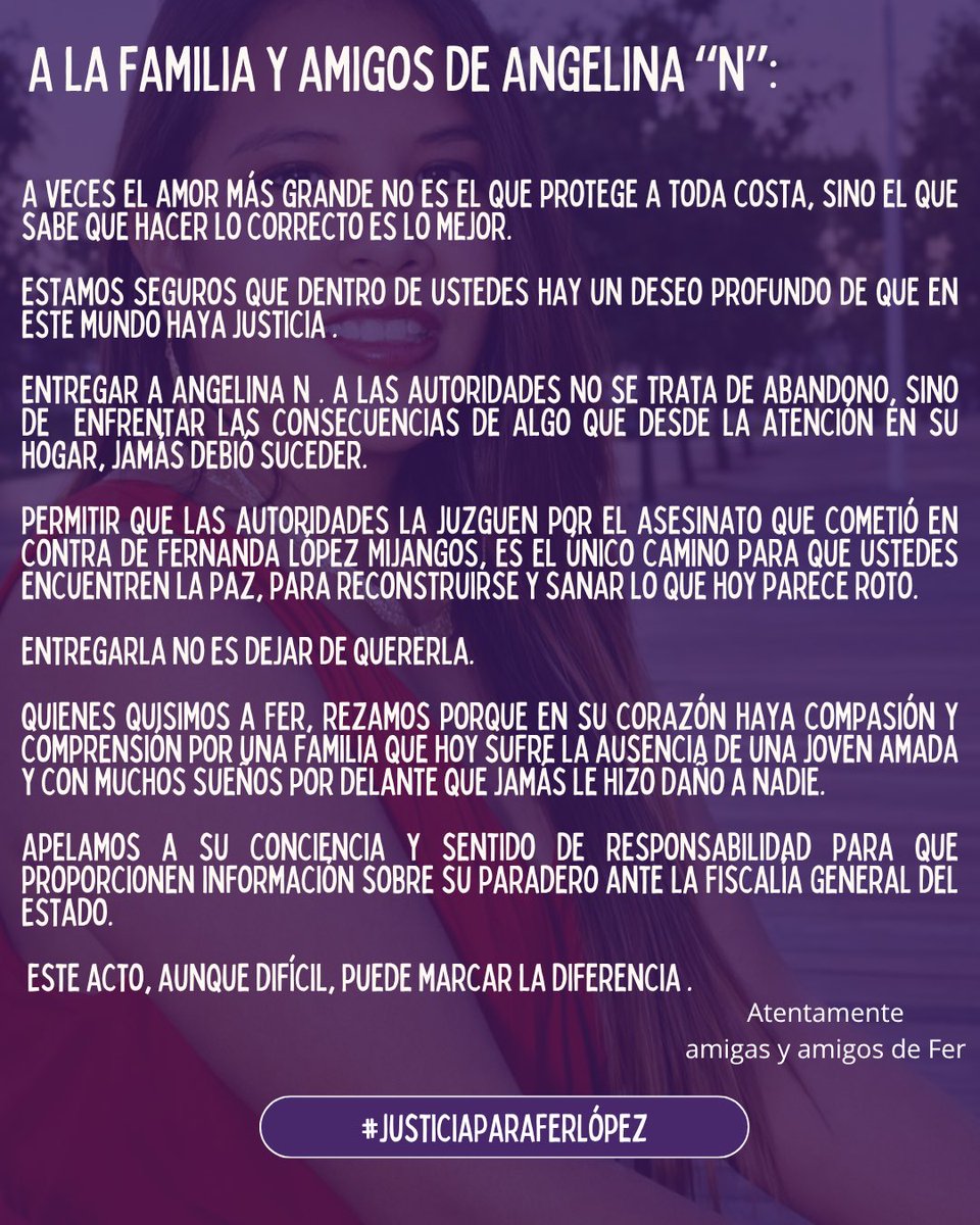 contramascaras's tweet photo. 🔵 Piden a amistades y familiares de Angelina N., acusada del presunto f3m1n1c1d1o de Fernanda López Mijangos, no encubrirla y proporcionar información acerca de su paradero para que enfrente la justicia 🔵 A 10 días del incidente, la @FiscaliaPuebla no ha dado detalles del tema https://t.co/vDMLeNIA4R