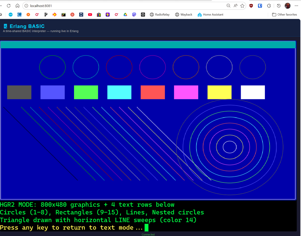 ThrillScience's tweet image. Our #Erlang #BASIC now has "HGR2" mode -- 800x480 graphics on top with 4 lines of text on the bottom.

Try it! github.com/ReuvenSwirsky/…