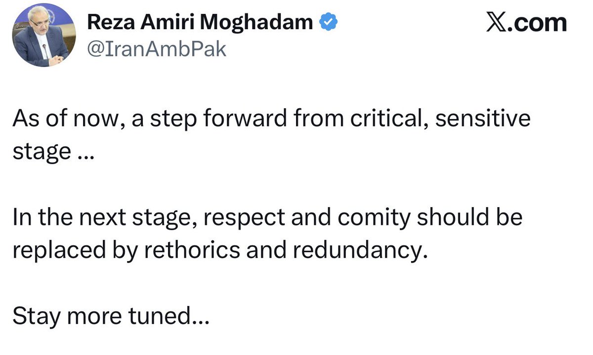 WW3Updatess's tweet photo. Statement from Iran’s ambassador to Pakistan. https://t.co/iegGAQYj4c
