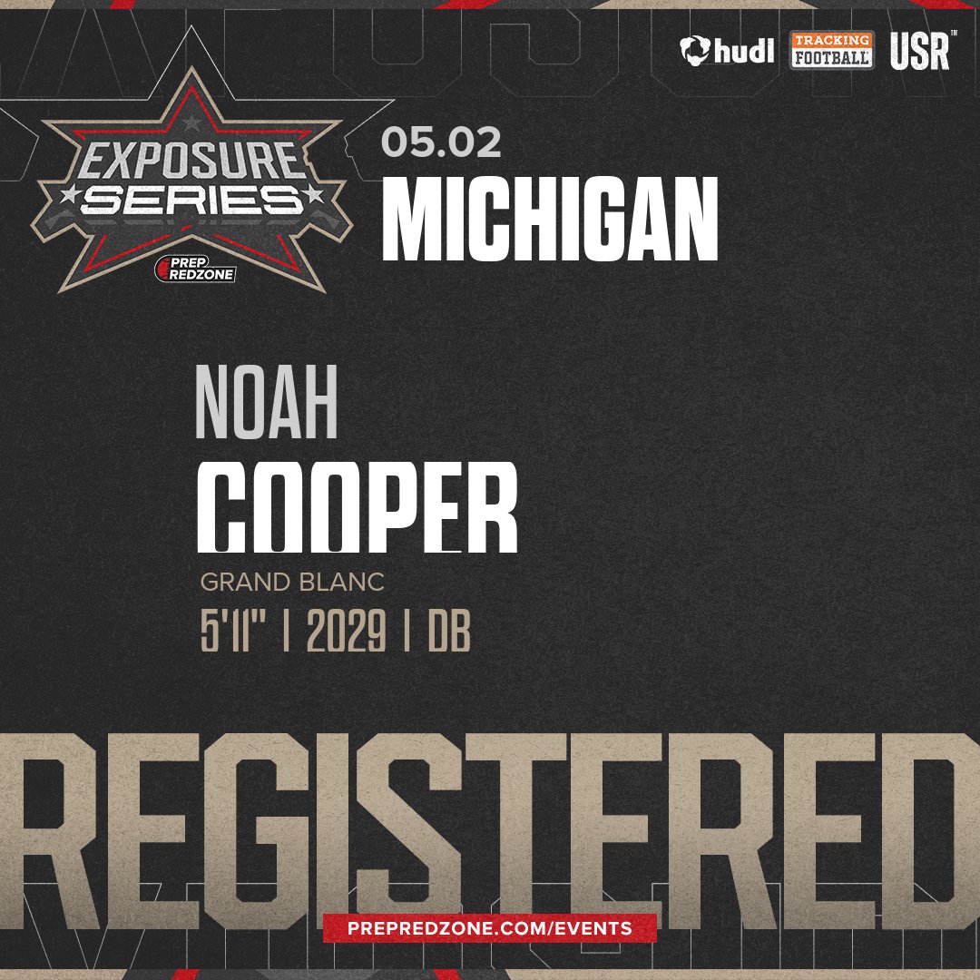 Welcome Class of 2029 Noah Cooper (@NoahCooper_35) of Grand Blanc to the <a href="/PrepRedzoneMI/">Prep Redzone Michigan</a> Exposure Series Showcase on May 2nd @ Lawrence Technological University. 

🔥🏈 #PRZExposureSeriesMI 🏈🔥

Register NOW! 👇  events.prepredzone.com/e/2217/registe…