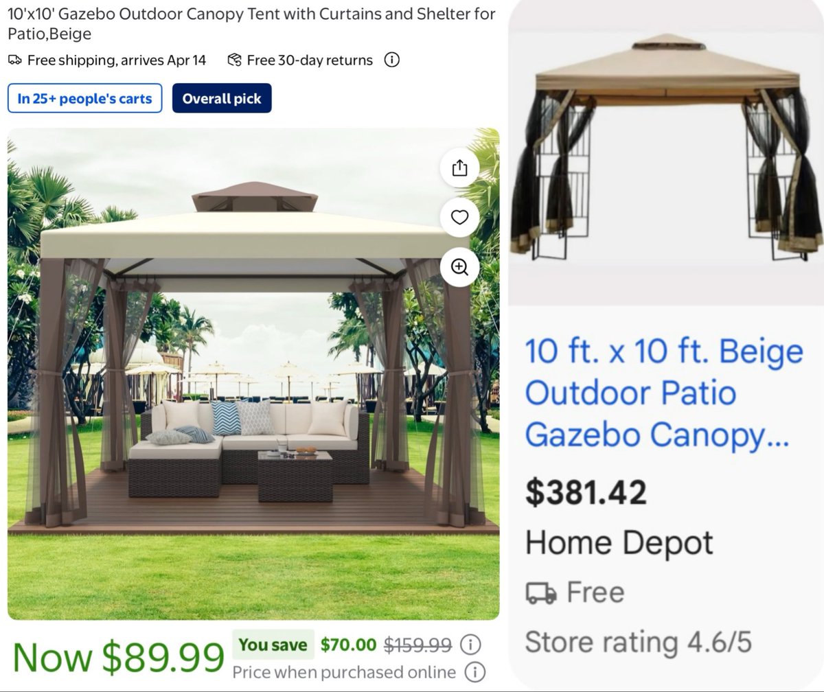 glitchaddicts's tweet image. $150 OUTDOOR CANOPY FOR $89 

Similar listings of these kinds of canopy’s can range up to $380, Walmart dropped one for less $100 

Great for summer time and a relaxing station, free shipping included 

mavely.app.link/V7ZNg6ZA91b #ad