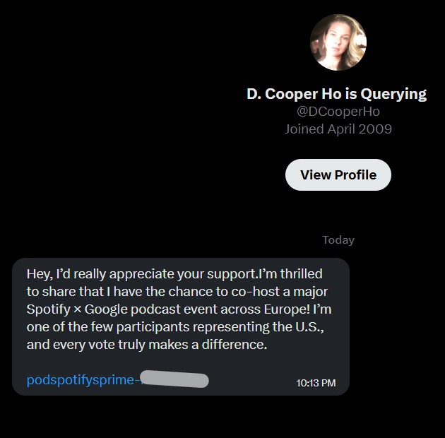 ⚠️🚨Sadly, author DCooperHo was compromised sometime within the last 3 hours.

Seriously, guys, it's not hard - don't click links in your DMs. 
They are OAuth phishing scams that grant the attacker access to your account, completely bypassing 2FA.

#WritingCommunity