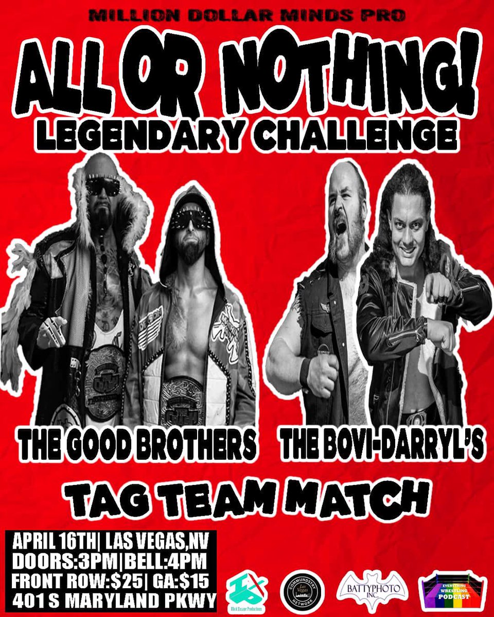 LegenDarrylW's tweet photo. Next Week I’m in the biggest Tag Match of my career against The Good Brothers(Luke Gallows & Karl Anderson)
April 16th in Vegas(for Mania week) I hope Bovi and I are ready.
#wrestling #lucha #tagteam #tagmatch #vegas #wrestlemania #wwe #aew #roh #tna #cmll @MachineGunKA @The_BigLG