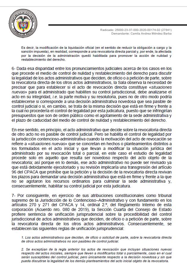 KeepOliver's tweet photo. DERECHO ADMINISTRATIVO/ REVOCATORIA DIRECTA DE ACTOS ADMINISTRATIVOS/ ACTOS QUE DECIDEN REVOCATORIA DIRECTA NO SON SUCEPTIBLES DE CONTROL JUDICIAL/ Los actos administrativos que deciden sobre la revocatoria directa NO son, en principio, susceptibles de control judicial; EXCEPCIONALMENTE sí lo serán cuando contengan situaciones jurídicas nuevas que modifiquen total o parcialmente la situación del administrado, caso en el cual el control solo procede respecto de lo novedoso.