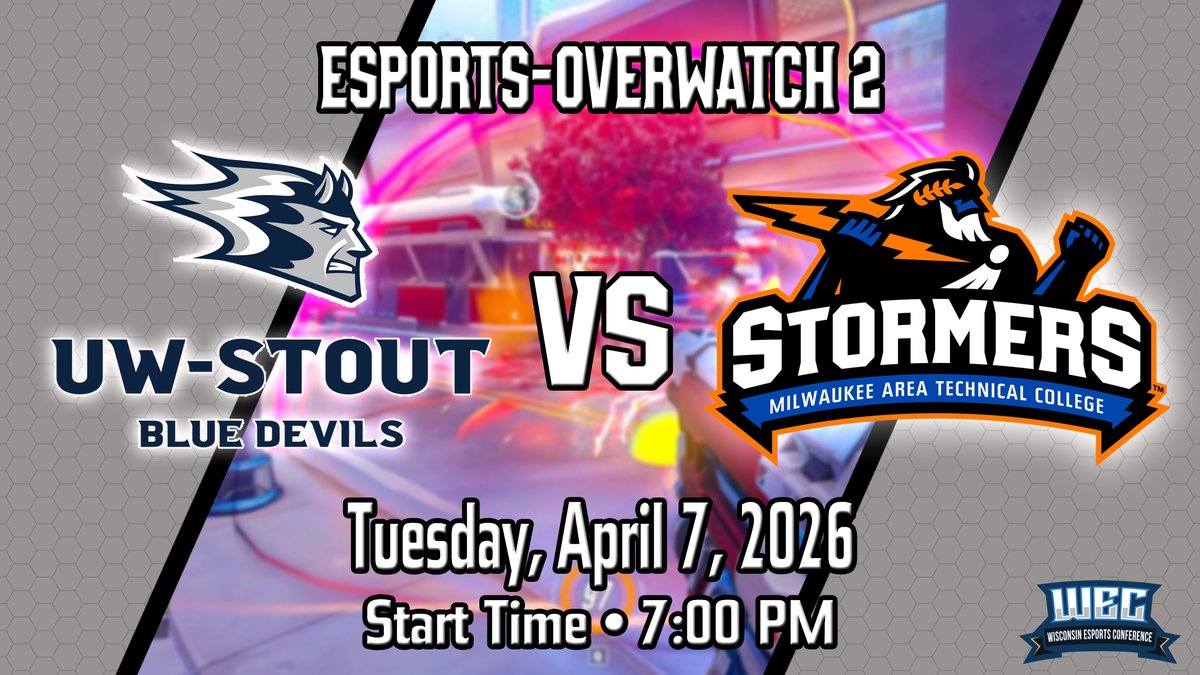 MATC_Athletics's tweet photo. MATC Esports Overwatch 2 vs University of Wisconsin-Stout (White)
Today the MATC Esports Overwatch 2 Team (WEC) will be online to face the University of Wisconsin-Stout Blue Devils (Game Starts at 7:00 PM).
#ProudToBeMATC #StormersSTRONG #WeAreTheStorm #wisconsinesports https://t.co/8MKJPMhO4R