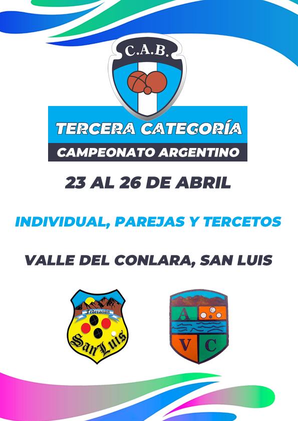 📲 En el siguiente link podrán acceder al Programa actualizado del Campeonato Argentino de 3° Categoría 🇦🇷
argentinabochas.com.ar/#/calendario/d…

📌 Valle del Conlara, San Luis
📅 Del 23 al 26 de abril

#Bochas