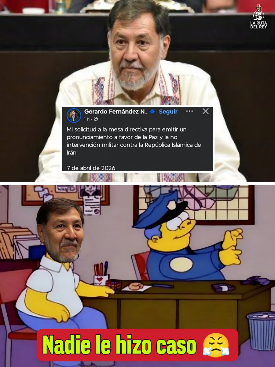 larutadelrey's tweet photo. Nadie le hizo caso 😤

En redes sociales se viralizo el video que compartió en sus cuentas oficiales el Millonario Senador de la República, Gerardo Fernández Noroña, en dónde hace un pronunciamiento ante el muy fuerte comunicado que esta misma mañana saco el Presidente de los Estados Unidos, Donald Trump sobre Irán.

En su video, el viajero frecuente a Europa, remarca que el es un hombre de Paz y las diferencias se deben de resolver por la via diplomática, para su mala fortuna, su épico discurso no generó nada de empatía ni solidaridad, ya que prácticamente le dijeron al término de sus palabras "ah órale" 😞

En redes sociales los usuarios también empezaron a cuestionarle a la ex corcholata Morenista, argumentando que por qué jamás se preocupa por México, Pero anda "Metidote" en todo lo que pasa en Medió Oriente, Venezuela, y Cuba.

Muchos de los cibernautas señalaban que el Millonario Senador es el claro ejemplo de la historica frase "Candil de la calle y oscuridad de la casa" ya que en toda su carrera política jamás se ha pronunciado ante los problemas que aqueja la Nación, Pero que no pierde la oportunidad de opinar cuando sus amigos ideologicos cuando están en problemas.