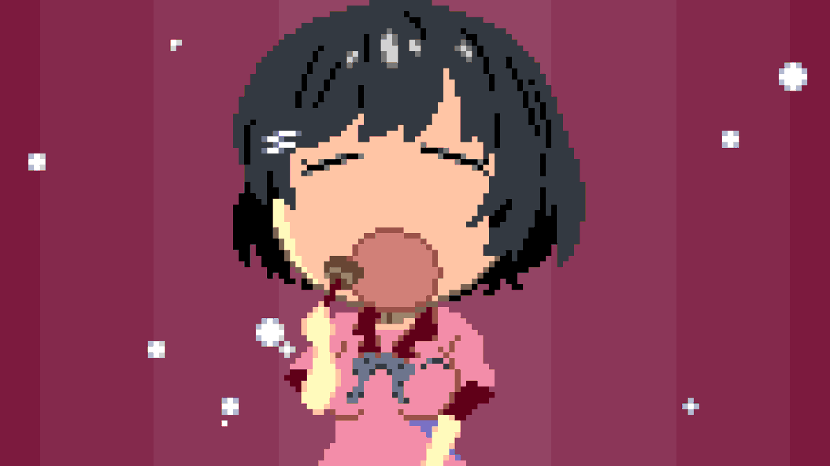 x4163_'s tweet photo. nom nom

#PixelArt, #ドット絵, #羽川翼, #化物語, #物語シリーズ, #MonogatariSeries, #Mononogatari, #Hanekawa, #Bakemonogatari https://t.co/7C0tRxux9O