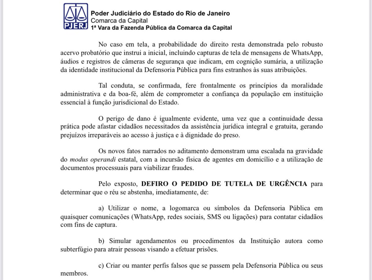 Atuação corajosa da Defensoria Pública do Estado do Rio de Janeiro e decisão necessária!