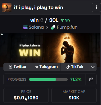 I begged u to buy $Burnie at $36k it did 230X 

I begged u to buy $WAR- it did 700x

I begged u to buy $PUNCH - it did 2000x

I begged u to buy $CHIBI - it did 800X 

NOW IM SHILLING U THE NEXT 100X

$WIN WILL GO PARABOLIC VERY SOON🚀

CA: