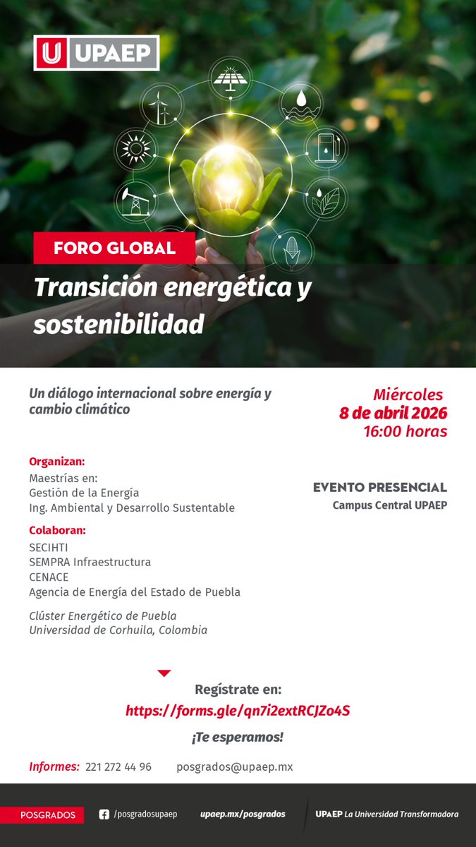 ClusterEPuebla's tweet photo. ⚡🌎 ¡Mañana es el gran día!
Te invitamos a un espacio clave para dialogar sobre el futuro de la energía y más.

📌 Regístrate aquí: https://t.co/O8oGIHxl2H

#Energía #TransiciónEnergética #Sostenibilidad #Puebla #ClústerEnergético https://t.co/BlzepxMsRy