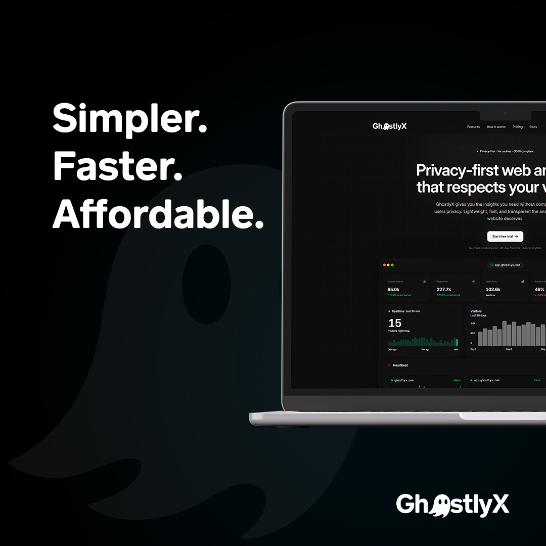 ghostlyxapp's tweet photo. Tools like Plausible Analytics proved there’s a better way than GA4.

We’re building GhostlyX to make that approach simpler and more affordable.

https://t.co/neFDutdgYv https://t.co/6cDZW3ghYY