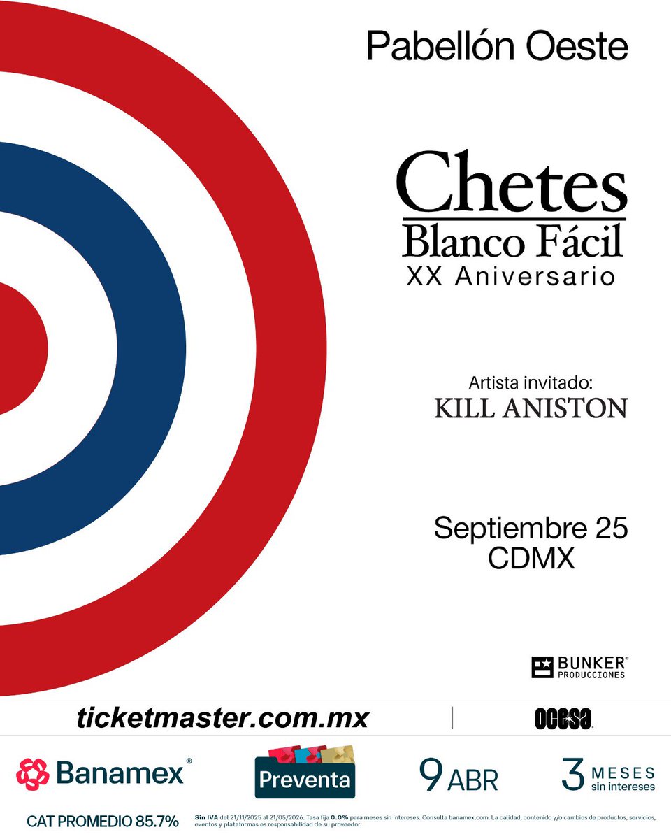 ocesa_total's tweet photo. Chetes llega para celebrar el aniversario XX de “Blanco Fácil” este 25 de septiembre al Pabellón Oeste ✨
#PreventaBanamex: 9 de abril https://t.co/FDofy0gZ9m