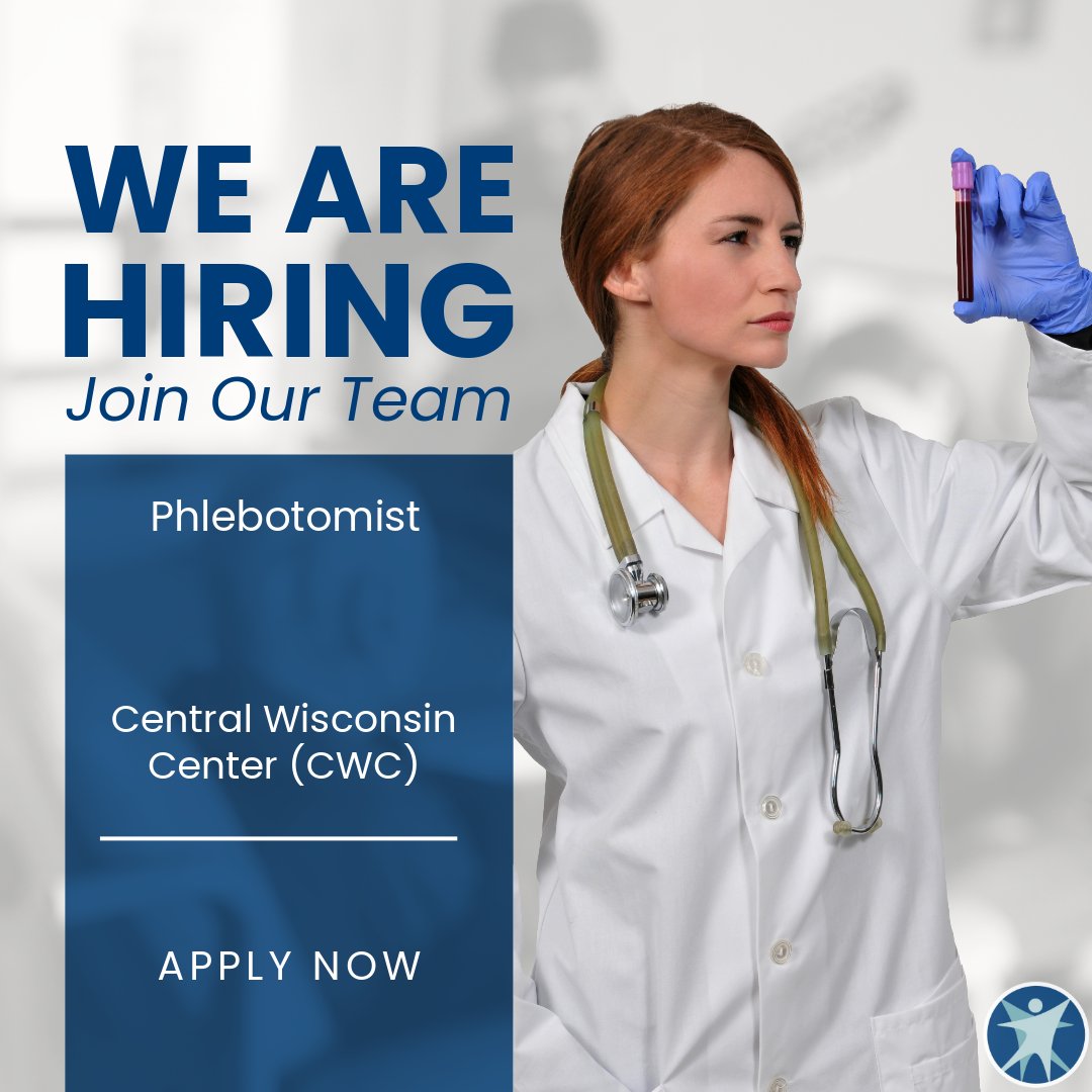 DHSWI's tweet image. Our CWC team is hiring a #phlebotomist. Perform venipuncture and other basic lab functions for residents, as well as electrocardiograms (ECGs), bone density studies, and more. Amazing benefits, #RewardingWork. Apply by April 20: wj.wi.gov/20582 @wiscjobs