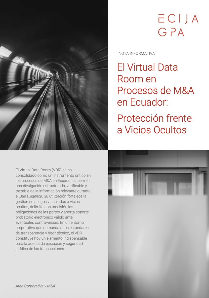 📌 Nota Informativa | Virtual Data Room en procesos de M&amp;A

El equipo del área Corporativa y M&amp;A de ECIJA GPA, a través de Michael Veintimilla y Juan Pablo Aguilar González, presenta una nueva nota informativa sobre el rol del Virtual Data Room (VDR) en procesos de M&amp;A en