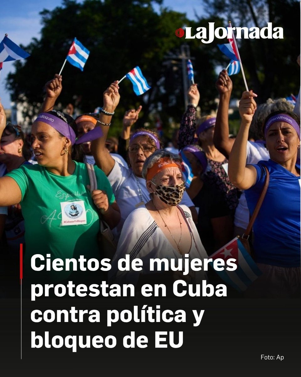 🇨🇺 #Cuba |  Cientos de mujeres cubanas se reunieron en un parque de La Habana para protestar contra la política de Estados Unidos hacia la isla y el bloqueo energético impuesto por el presidente Donald Trump.

Banderas cubanas, carteles en los que se leía “Abajo el bloqueo”,