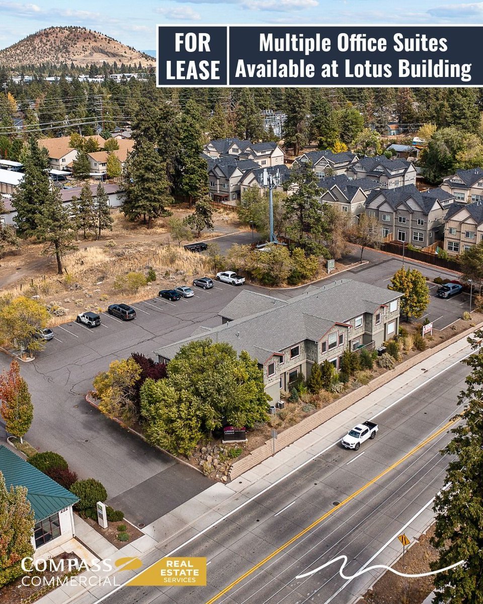 CompassCom's tweet photo. Now #leasing at the Lotus Building in #BendOR. Flexible office suites from 269–8,561 SF with modern updates, shared amenities, and a central location near Reed Market. Ideal for businesses of all sizes. Learn more here: https://t.co/0kGz5T7xQ9 
#OfficeSpace #CommercialRealEstate https://t.co/Lp8kW4dbXc