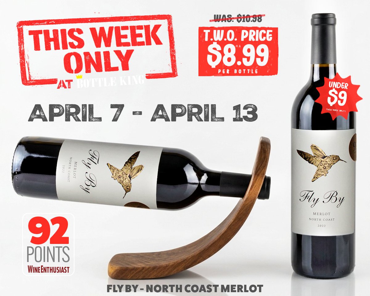 NJBottleKing's tweet image. THIS WEEK ONLY!🚨🍷🌤️🌊4/7-4/13

FLY BY - NORTH COAST #MERLOT

This week on #ThisWeekOnly -
Plush + fruit-driven...classic North Coast character!

Here's our T.W.O. 'Bottle Breakdown':
🍒Raspberry &amp;amp; black cherry
🫐Blueberry &amp;amp; plum
🍫Cocoa &amp;amp; espresso

🚨$8.99/bottle (Was $10.98)