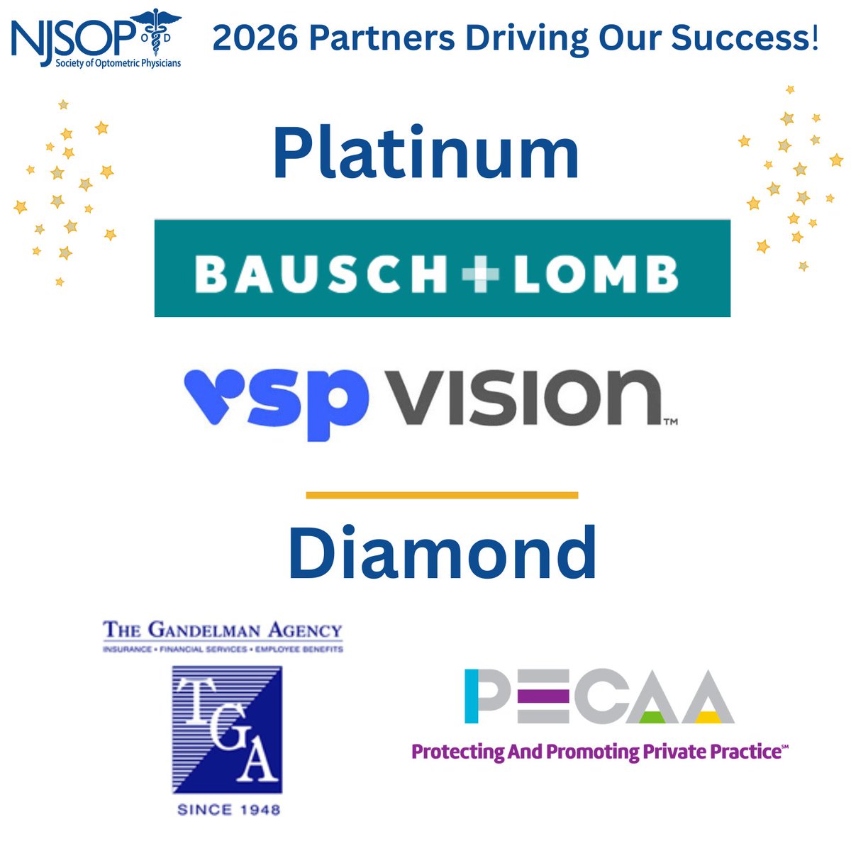 NJeyedocs's tweet image. As we enter the 2nd quarter, we wanted to share our appreciation for our 2026 Platinum and Diamond Partners! Visit the NJSOP website for more information about them!

bit.ly/4oDqV2Z

#NJSOP #ThankYouPartners #PartnerAppreciation