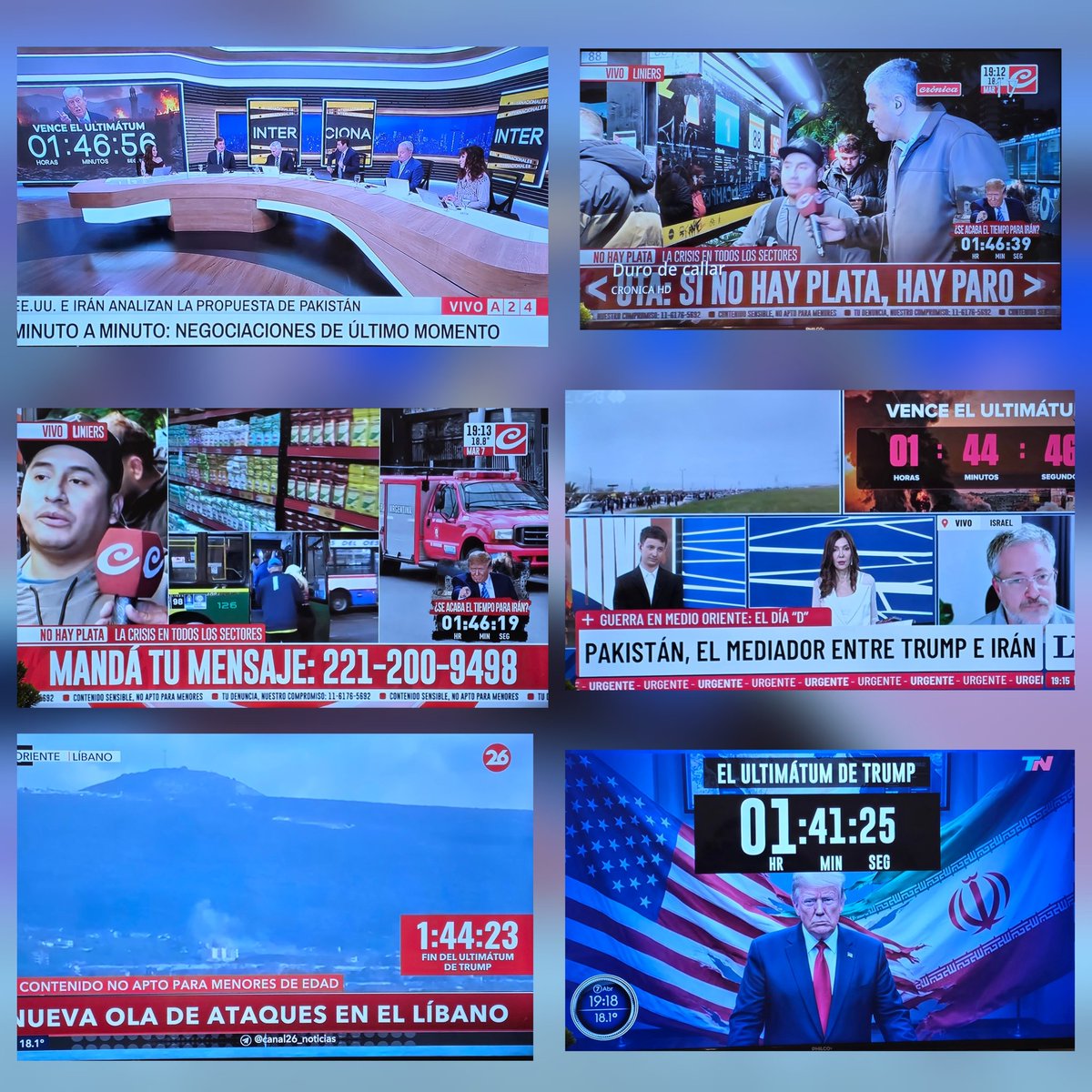 fedeseeber's tweet photo. En Argentina, 6 canales de noticias con la cuenta regresiva del ultimátum  de #Trump a #Irán https://t.co/KQ8F74GCMz