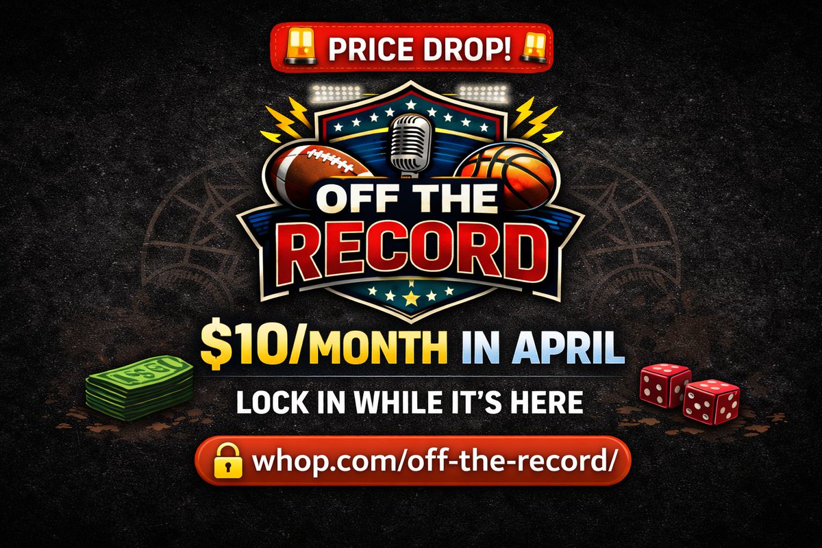 OffTheRecordBet's tweet photo. 🚨 PRICE DROP 🚨

$10/month for April.
That’s it.
If you’ve been watching… now’s the time to lock in.

👉 https://t.co/nvDLbZafXf https://t.co/qlIrv9Lg32