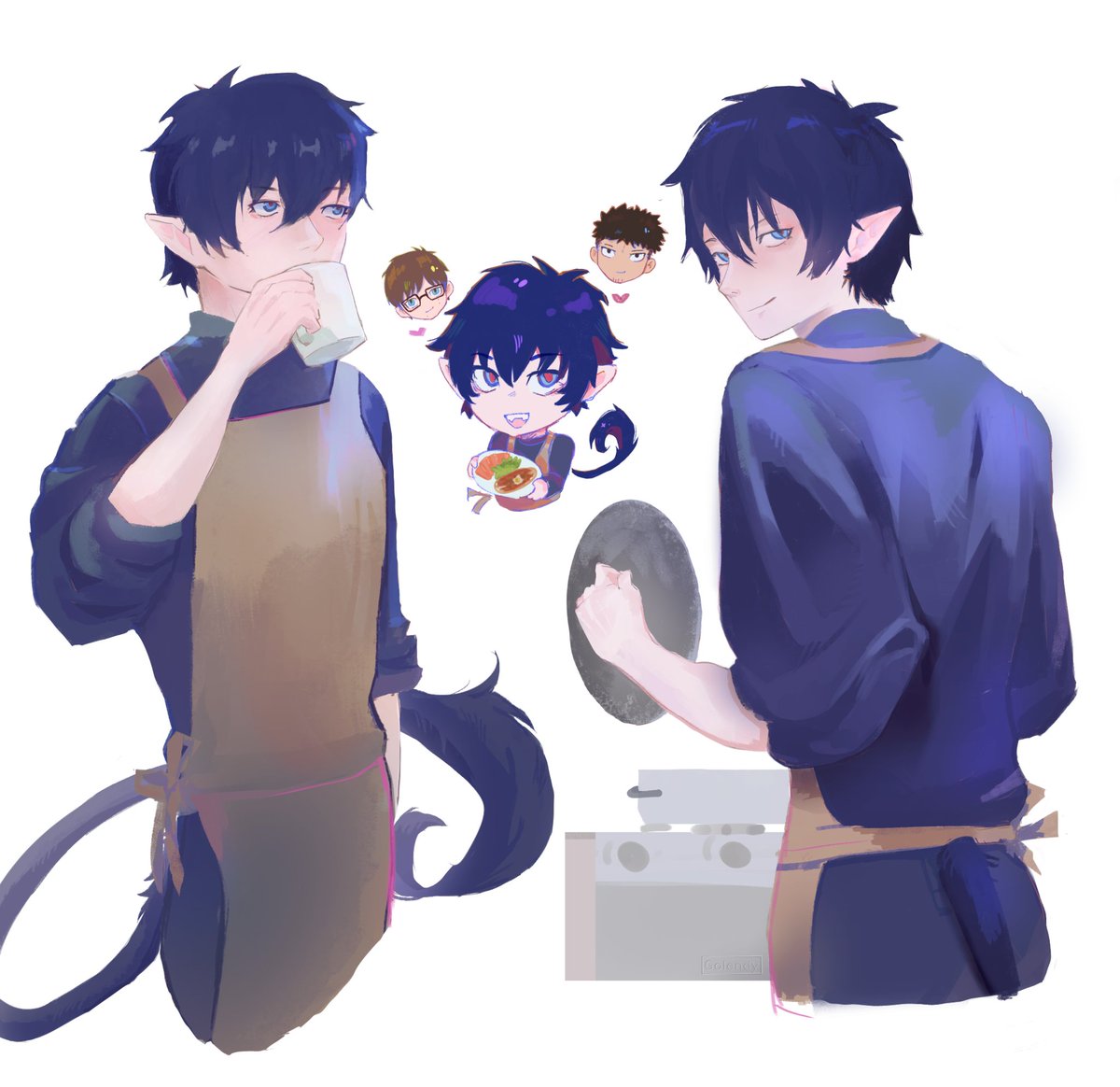 Rin cooking for his two fav boys 
#青の祓魔師 #aoex #blueexorcist