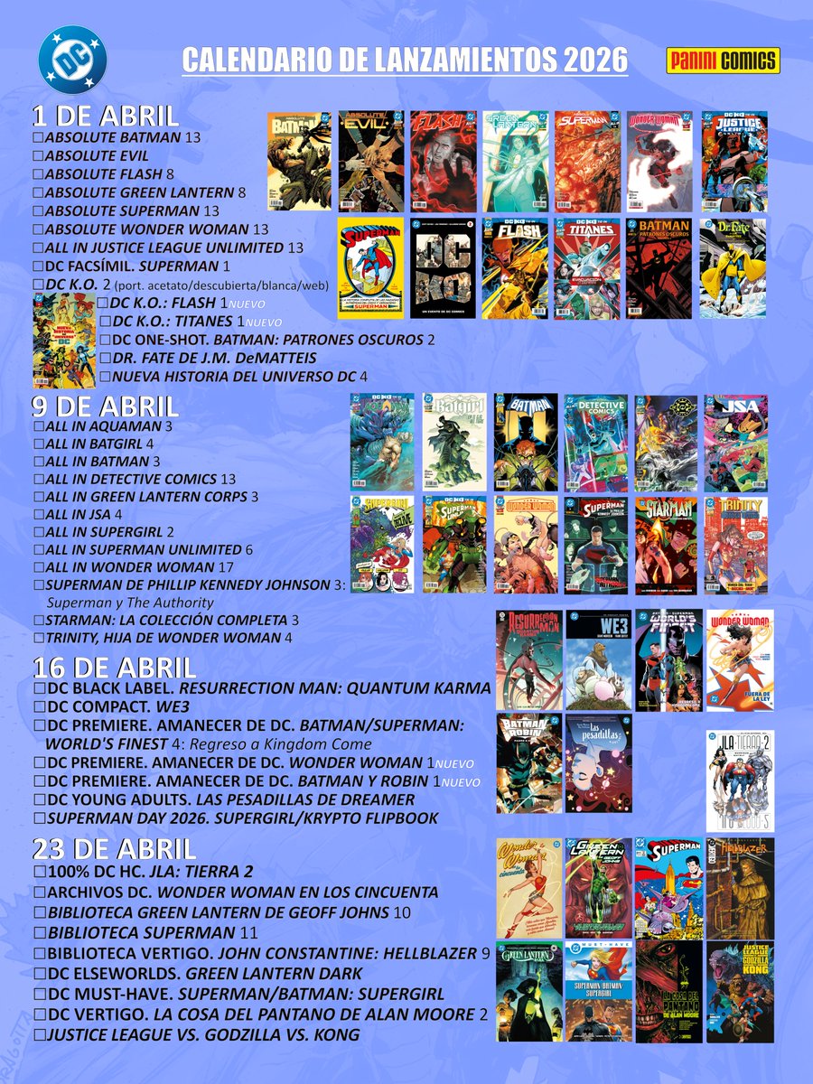 PaniniComicsEsp's tweet photo. 🗓️Checklist para tener a mano todos los lanzamientos de Panini Cómics en abril.

#PaniniDC #PaniniMarvel #PaniniManga #PaniniConan #PaniniComics #Abril2026 https://t.co/4hz0bkiIy7