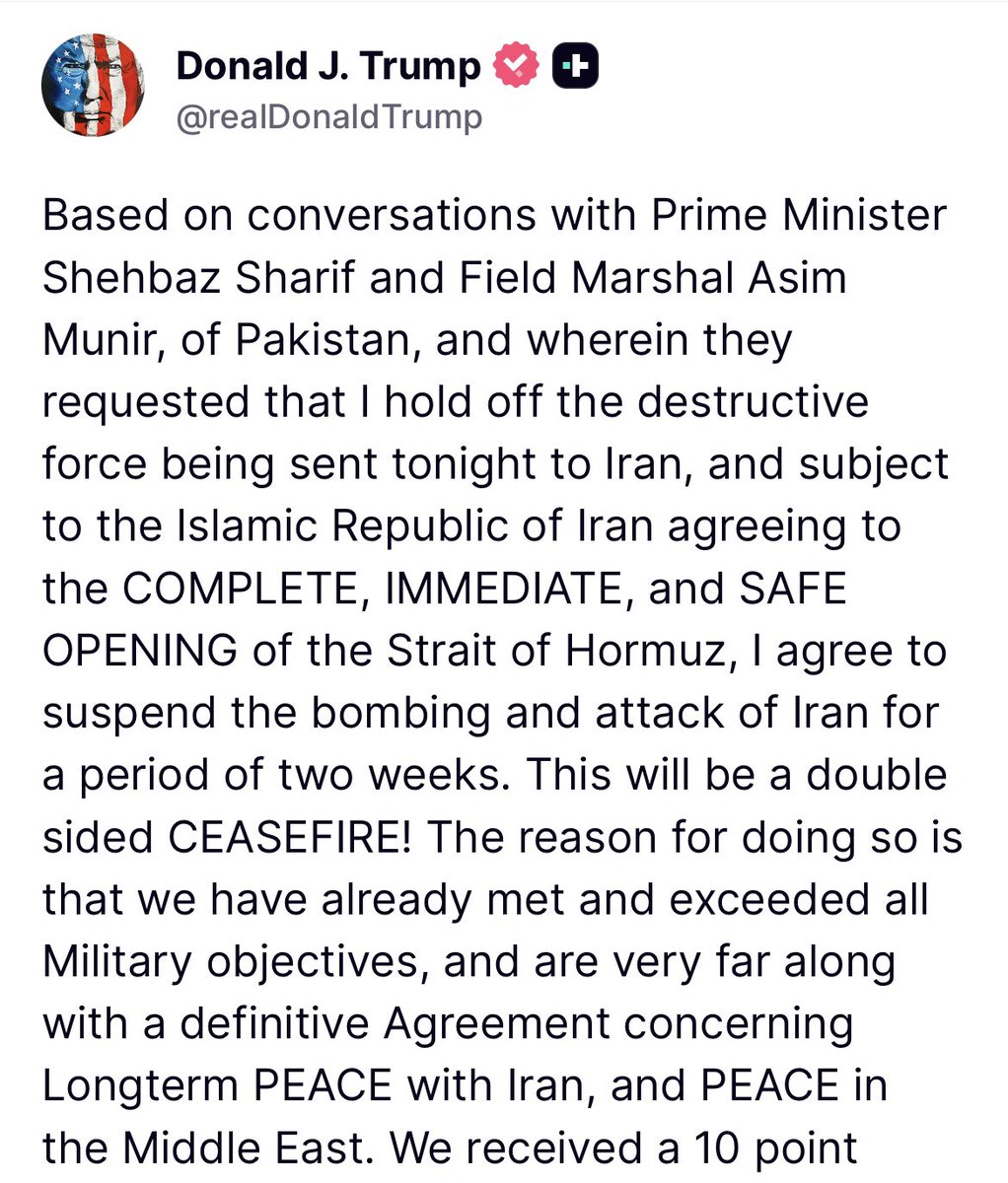 edokeefe's tweet photo. JUST IN: Trump agrees to a ceasefire.. https://t.co/4dU32g51Pz