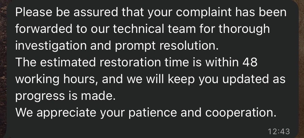 AWESOME_MINDS's tweet photo. @FOBroadband @FiberOne_help 
I lodge a complaint on your WhatsApp channel on Friday but havent gotten any help till now. 
Kindly advise as no one has contacted me. 

Thank you https://t.co/Q2x2CqWt2R