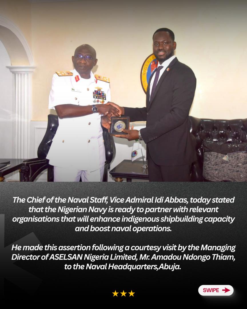 NigerianNavy's tweet photo. PRESS STATEMENT
7 APR 26
NAVY READY TO PARTNER WITH RELEVANT ORGANISATIONS TO STRENGTHEN INDIGENOUS SHIPBUILDING CAPACITY AND BOOST NAVAL OPERATIONS - CNS
#NigerianNavy
#OnwardTogether
#indigenousshipbuilding #threadtwt https://t.co/wttkKl1Jwh
