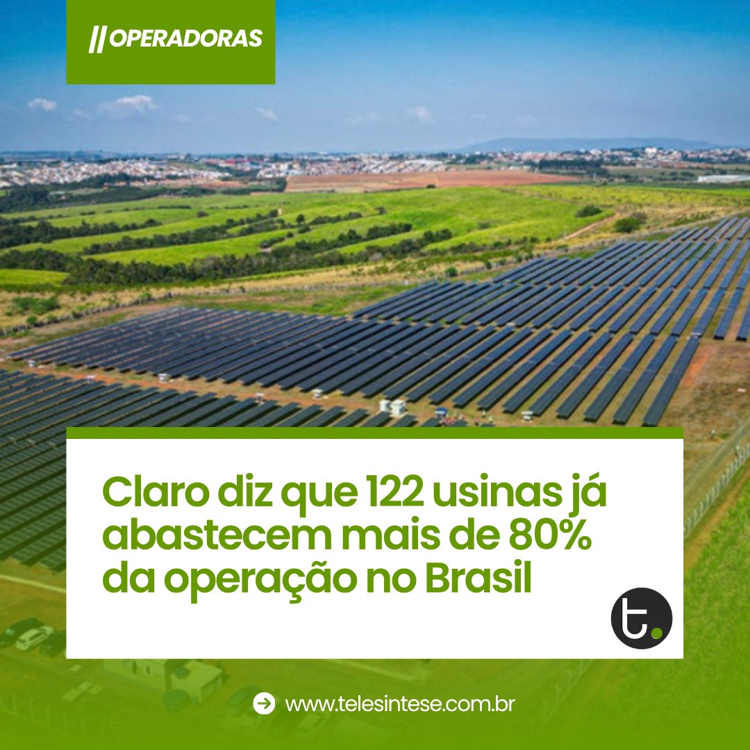 telesintese's tweet image. 🌱Claro encerra 2025 com 122 usinas de energia limpa e mais de 80% do consumo vindo de fontes renováveis. #Telecom #Sustentabilidade

👉🏻 Saiba mais em nosso Site: telesintese.com.br/claro-diz-que-…